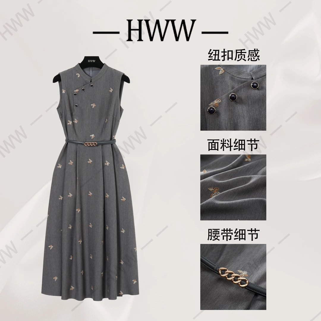 【赫尔温】设计款银月灰时尚收腰显瘦连衣裙DHZLW52013