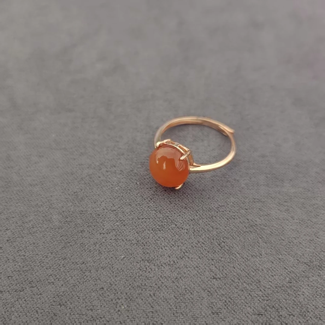 925银亚克力戒指 S925银红色戒指#6170