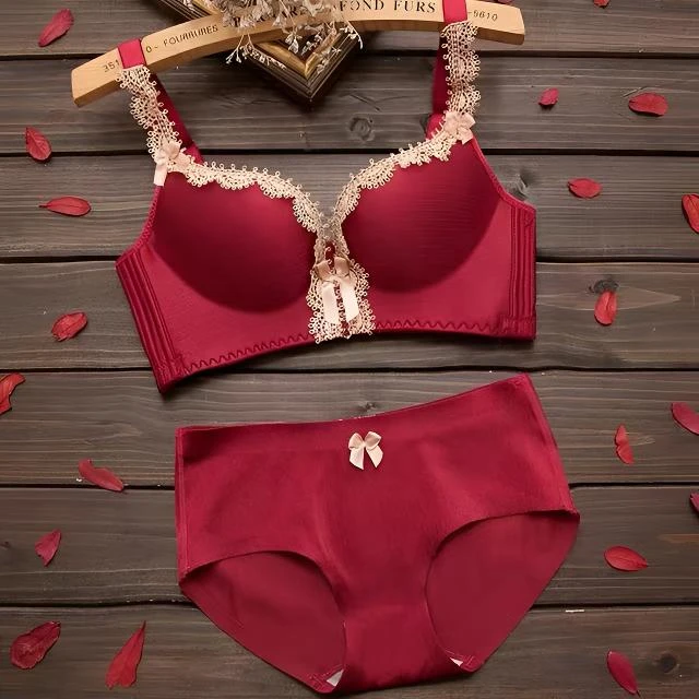 QUAMPH/趣安芬文胸本命年红色内衣女无钢圈调整型收副乳结婚套装