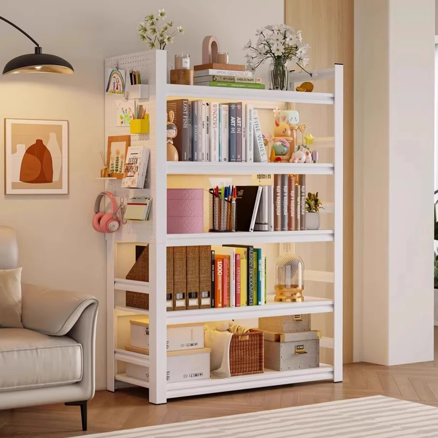家用钢制书架落地靠墙储物架子儿童书柜多层收纳架客厅一体置物架