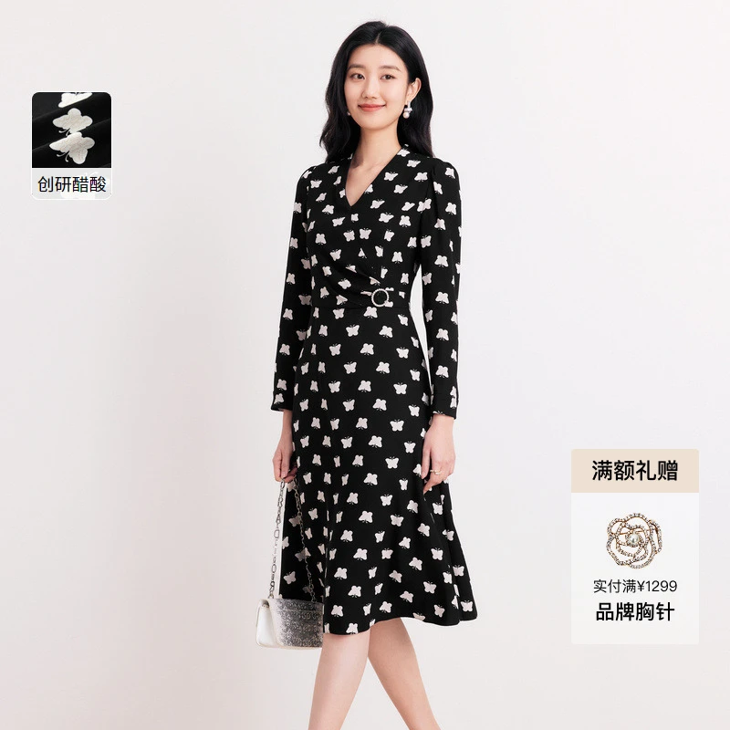 【春季新品】气质显瘦时尚百搭修身长袖连衣裙KF09545W0