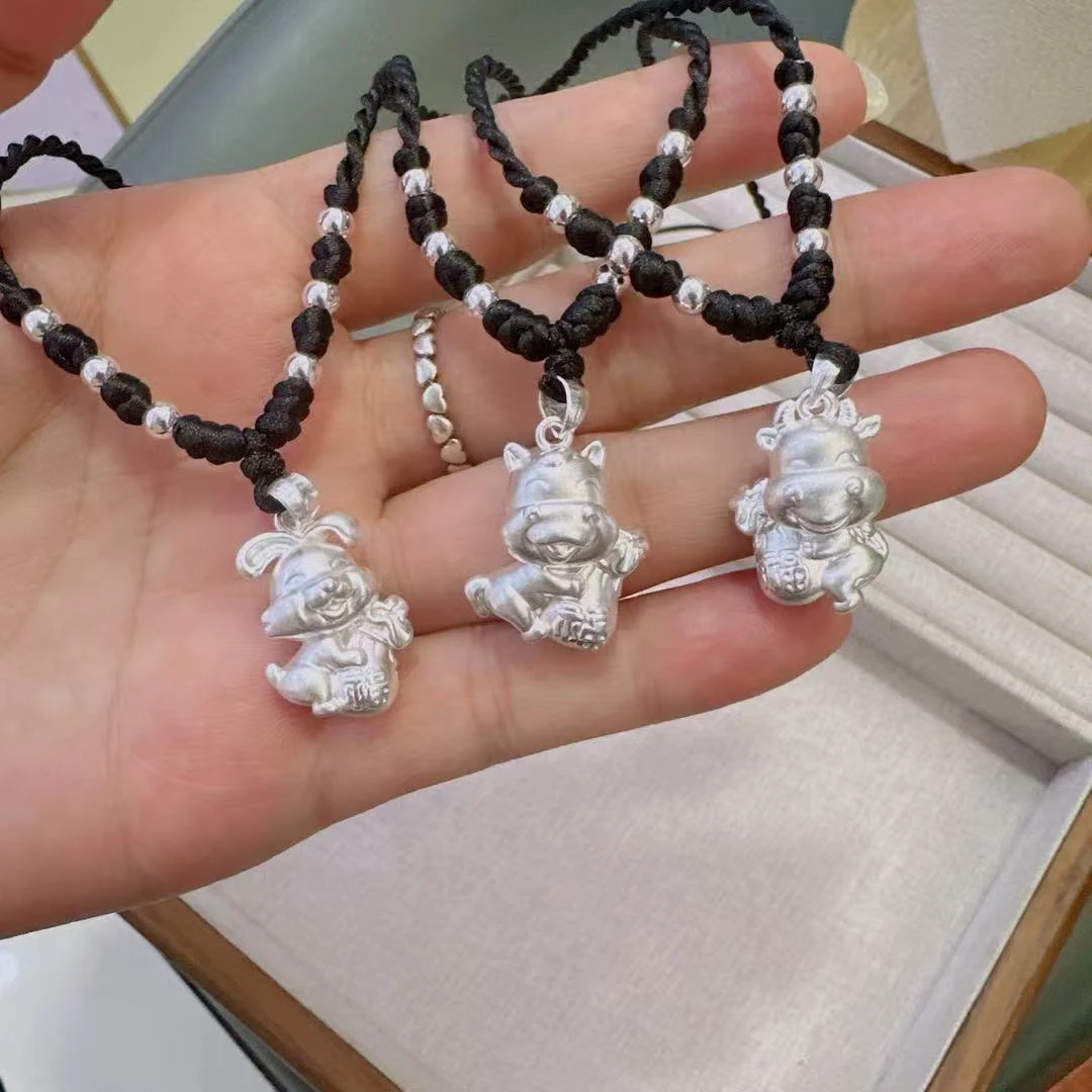 足银银制品 999纯银12十二生肖吊坠男女儿童项链红绳属相吉祥物