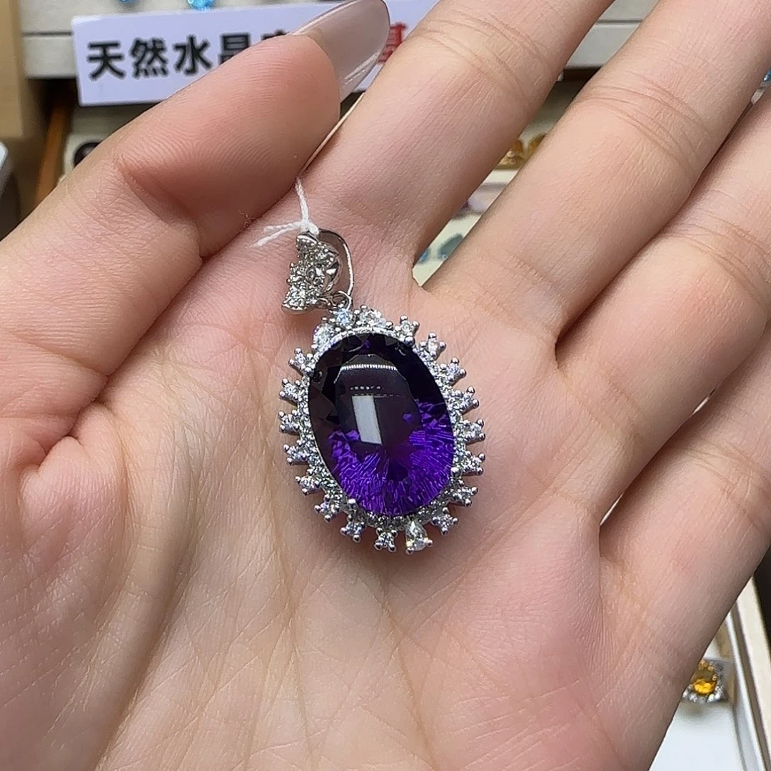 水晶银S925镶嵌珠宝半成品纯天然无优化紫水晶Q