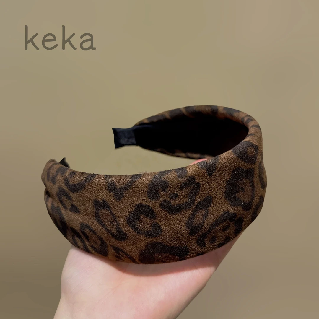 韩系鹿皮绒豹纹宽边发箍女气质优雅高级感头箍百搭精致发卡头饰品