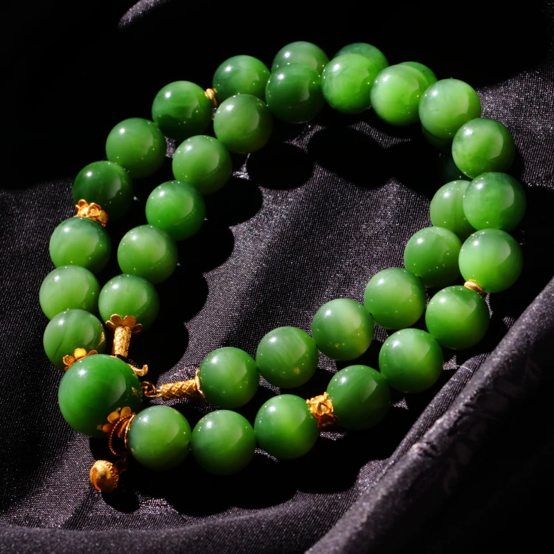 【泓贝珠宝-L069】回归·18k金配饰和田玉碧玉黑绿猫眼项链NGTC证书