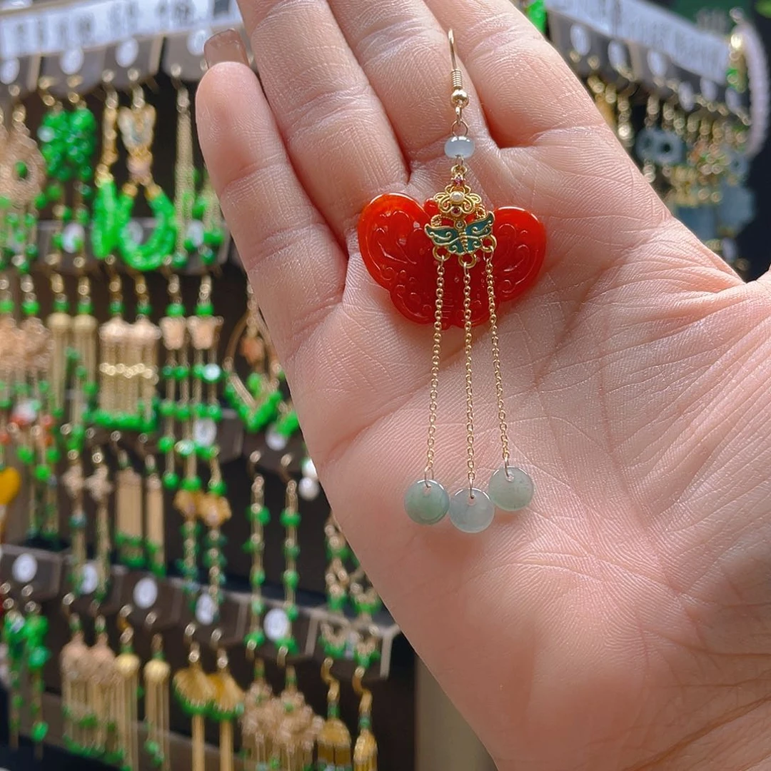 翡翠耳饰合金秦*翡翠饰品