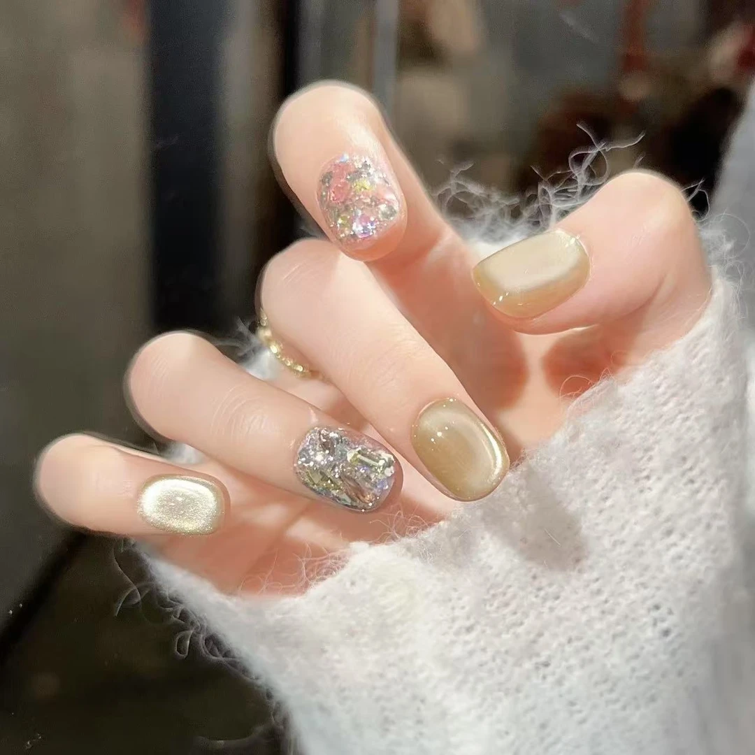 【绿野仙踪】野世穿戴甲 香槟钻爆闪玻璃珠猫眼 夏日气质显白美甲