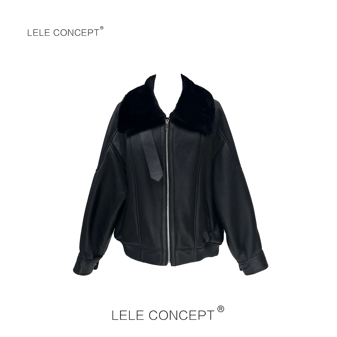 LELE CONCEPT｜「夭夭」 轻奢高级感翻领收身皮毛一体外套Y0493