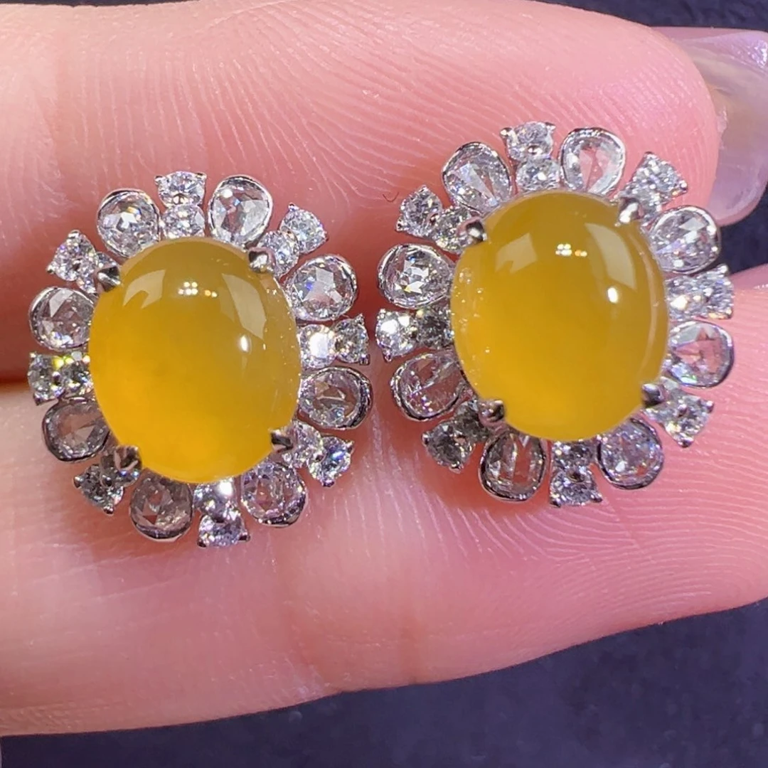 翡翠18K金镶嵌耳饰耳钉