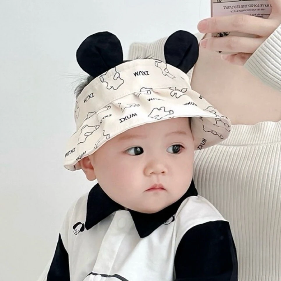 韩版小熊宝宝帽子夏季薄款大檐防晒遮阳帽男女宝宝可爱太阳空顶帽
