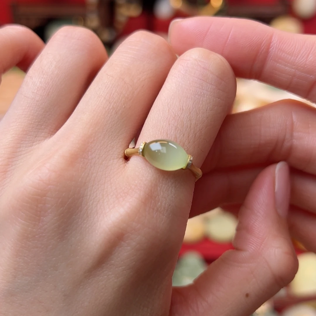 和田玉戒指18K金镶嵌热**好