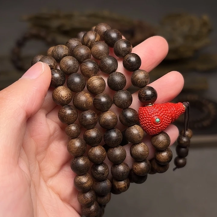 沉香手串越南芽庄紫棋帝王瘤疤料0.8×108配饰