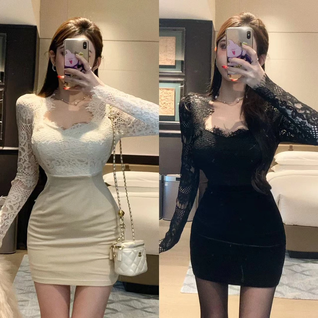 粉红Pink 【魅丽晚宴】温柔蕾丝御姐连衣裙LWJ23D4Q1306