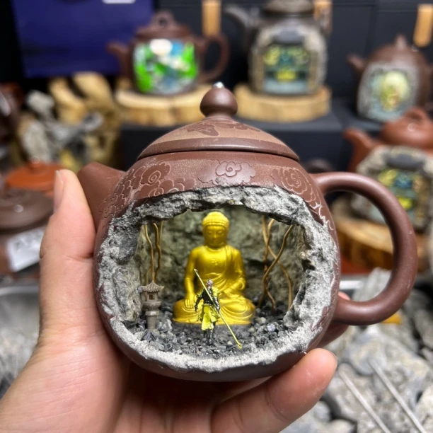 紫砂壶微景观悟空如来桌面景观摆件