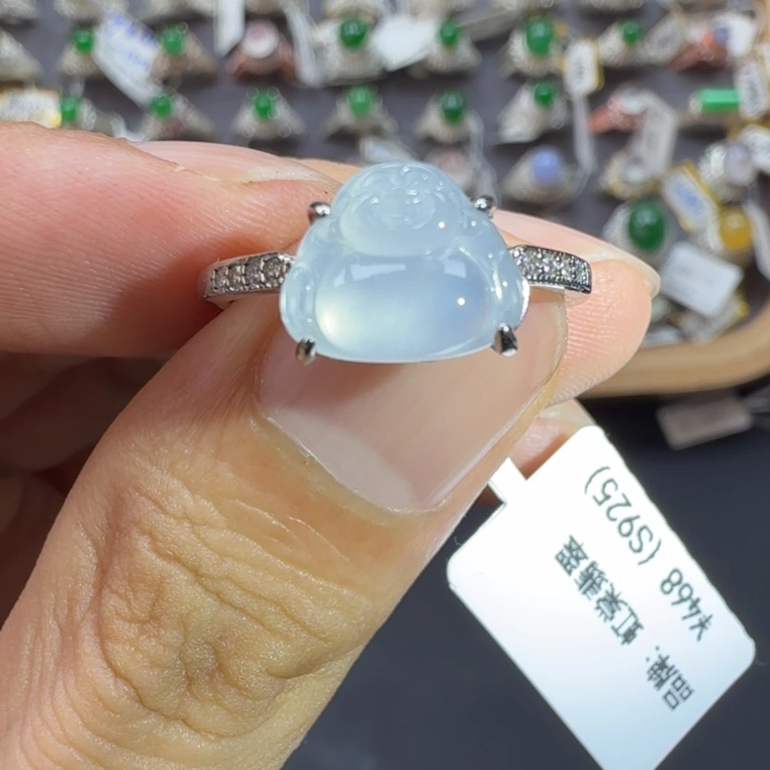 翡翠银S925镶嵌戒指天然缅甸翡翠A货