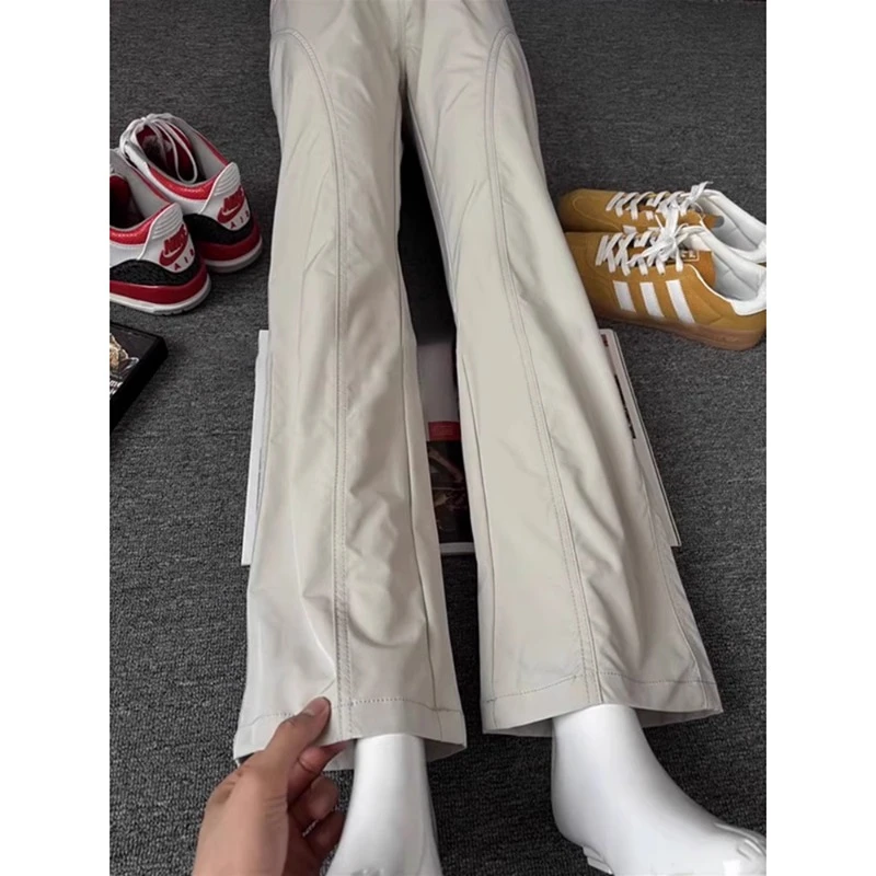 米白色美式斜切微喇裤子男夏季薄款三防冲锋软壳裤速干冰丝休闲裤