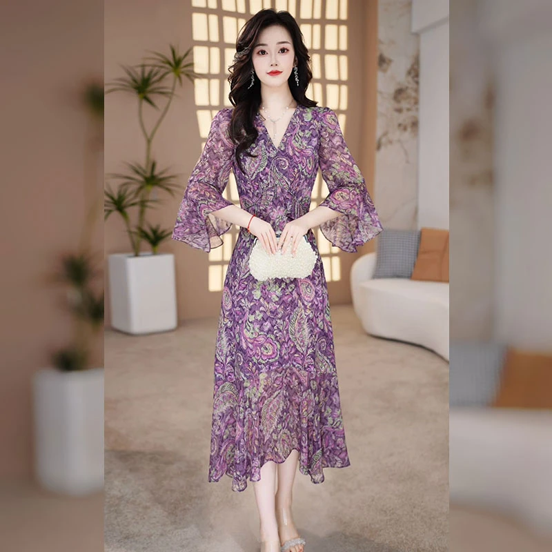 【千羽定制】女人味碎花连衣裙2025年夏季新款气质收腰显瘦鱼尾裙子