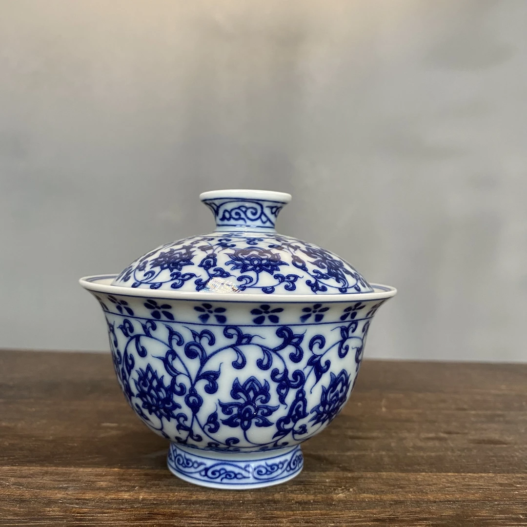 永乐青花缠连枝二才盖碗MLF-0131