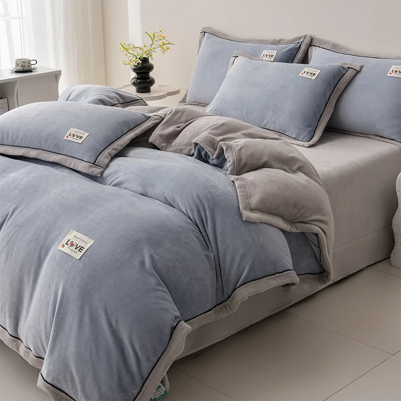 透气加厚保暖95%以上95%床品套件牛奶绒被套被罩毛绒双面绒四件套