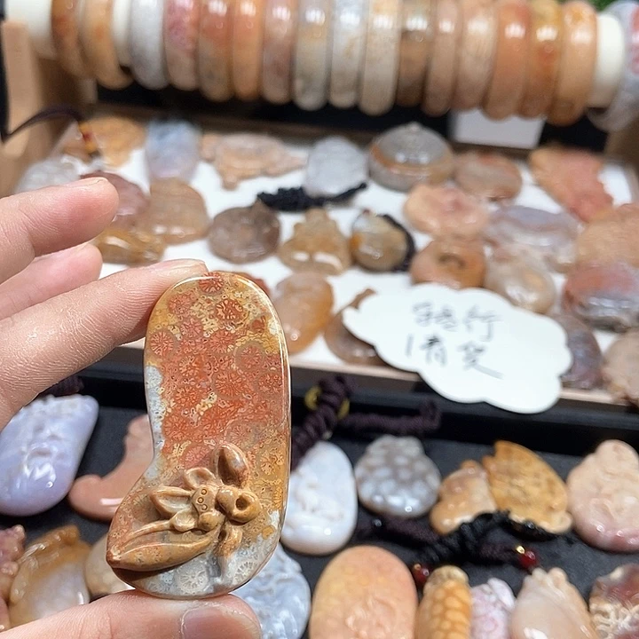 颈饰未镶嵌硅化珊瑚（珊瑚玉）