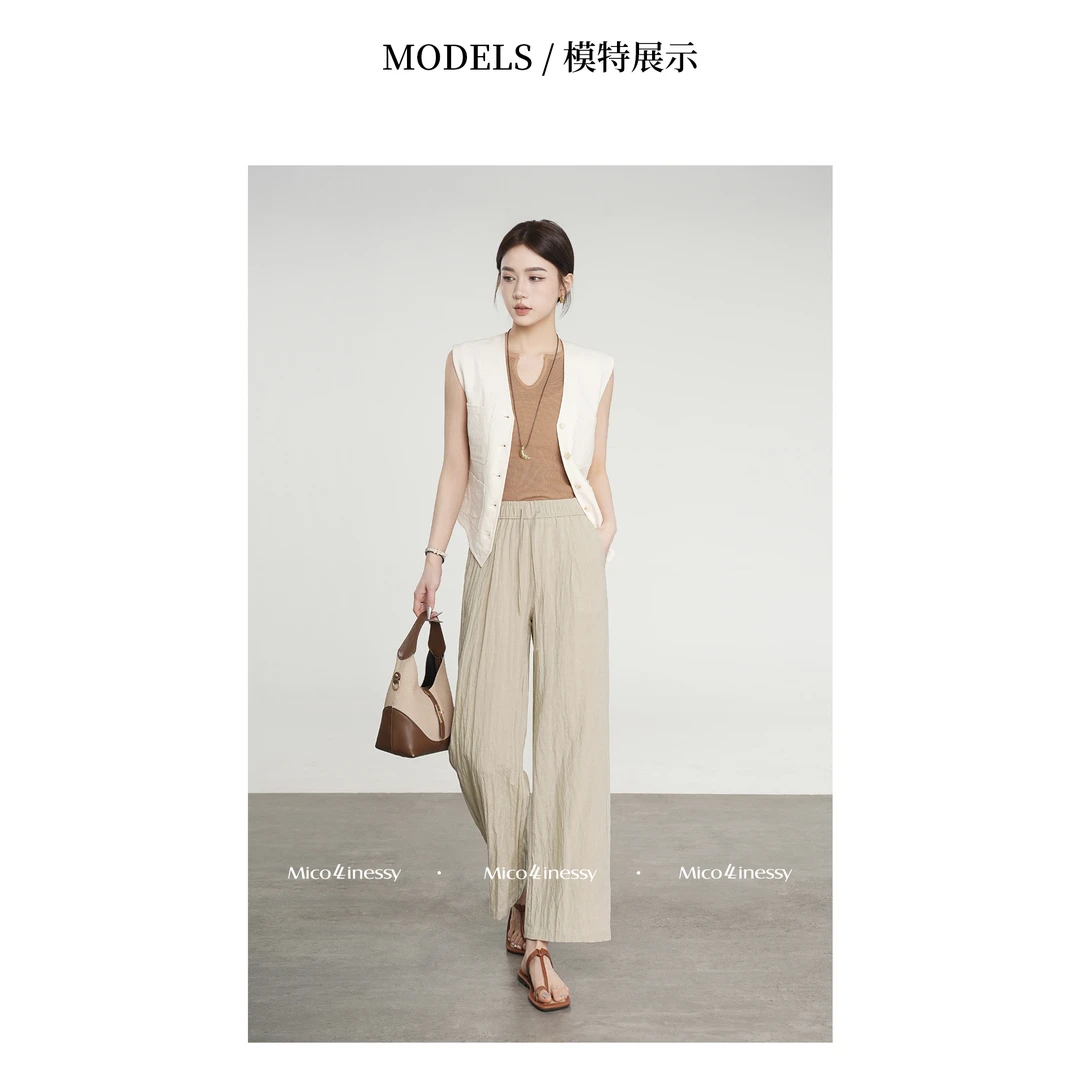 【玉姐】春夏天丝亚麻九分老钱抽绳阔腿显瘦百搭女裤 f1207 J07213