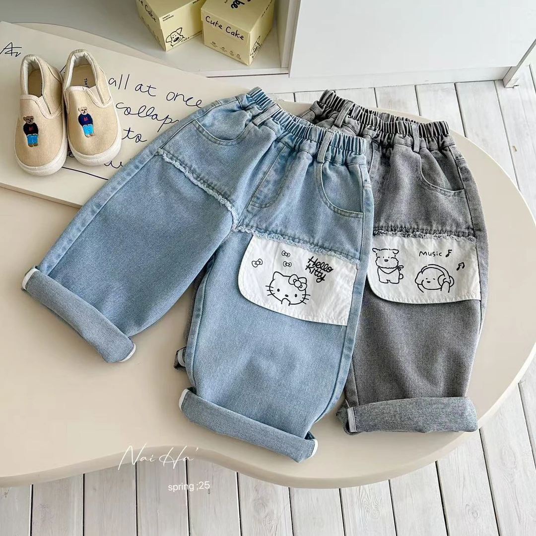 奶哈春 贴布手绘涂鸦牛仔裤DO605