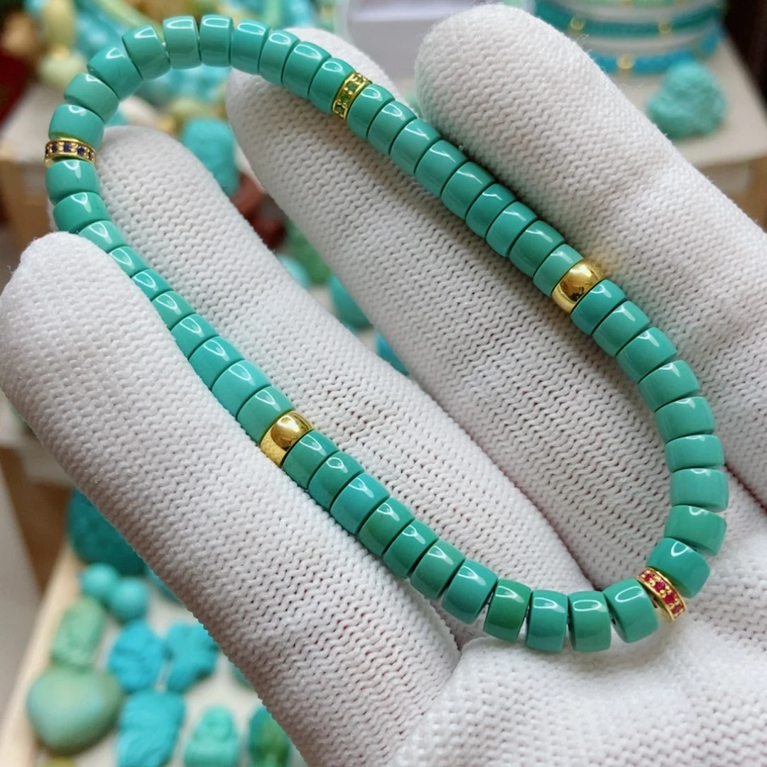 绿松石珠子18K金镶嵌