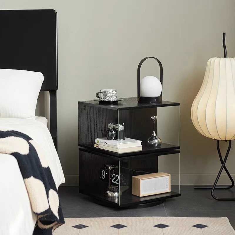 实木旋转角几边家用多功能收纳柜客厅摆件置物架玻璃手办展示柜