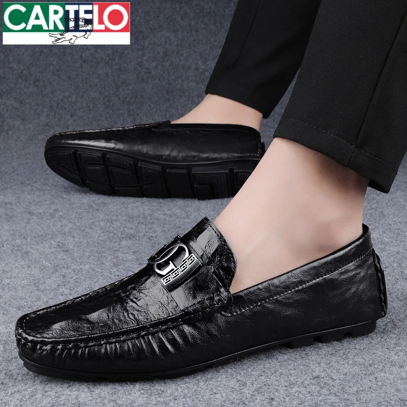 豆豆男鞋英风2025新款男士休闲皮鞋懒人一脚蹬软底男士开车专用鞋