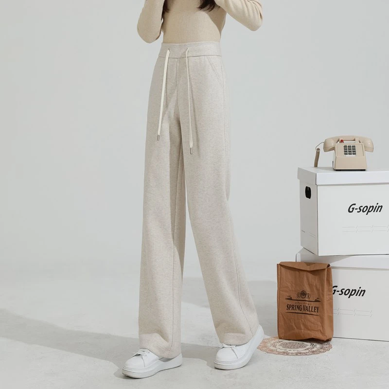 冬季女直筒阔腿裤阔腿裤绵羊毛裤直筒裤深咖色色休闲百搭垂感外穿