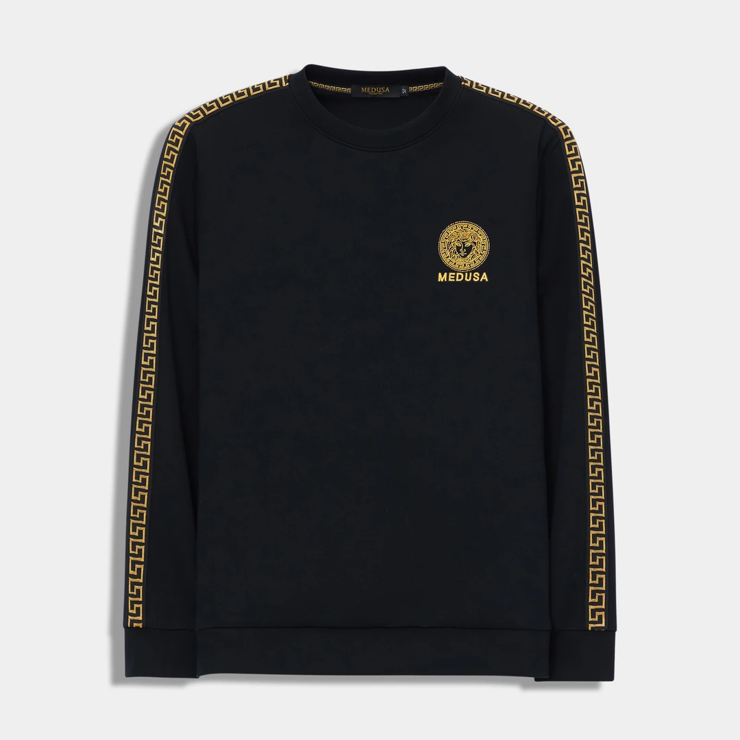 MeduSa/美杜莎男装卫衣2025秋冬新款大码刺绣烫钻圆领长袖男24210