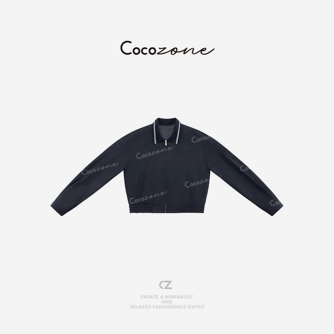 COCO ZONE 刘一一“里斯本”春季撞色翻领休闲女拉链外套CD2A0058