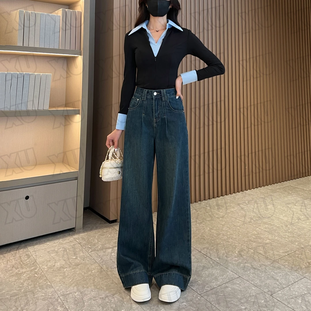 2025复古牛仔裤女款窄版百搭显瘦裤子阔腿爆款直筒高腰梨形身材女