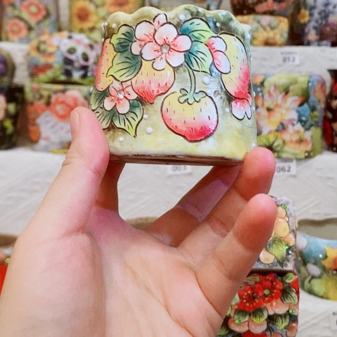 高温釉下彩陶瓷手工手绘花盆