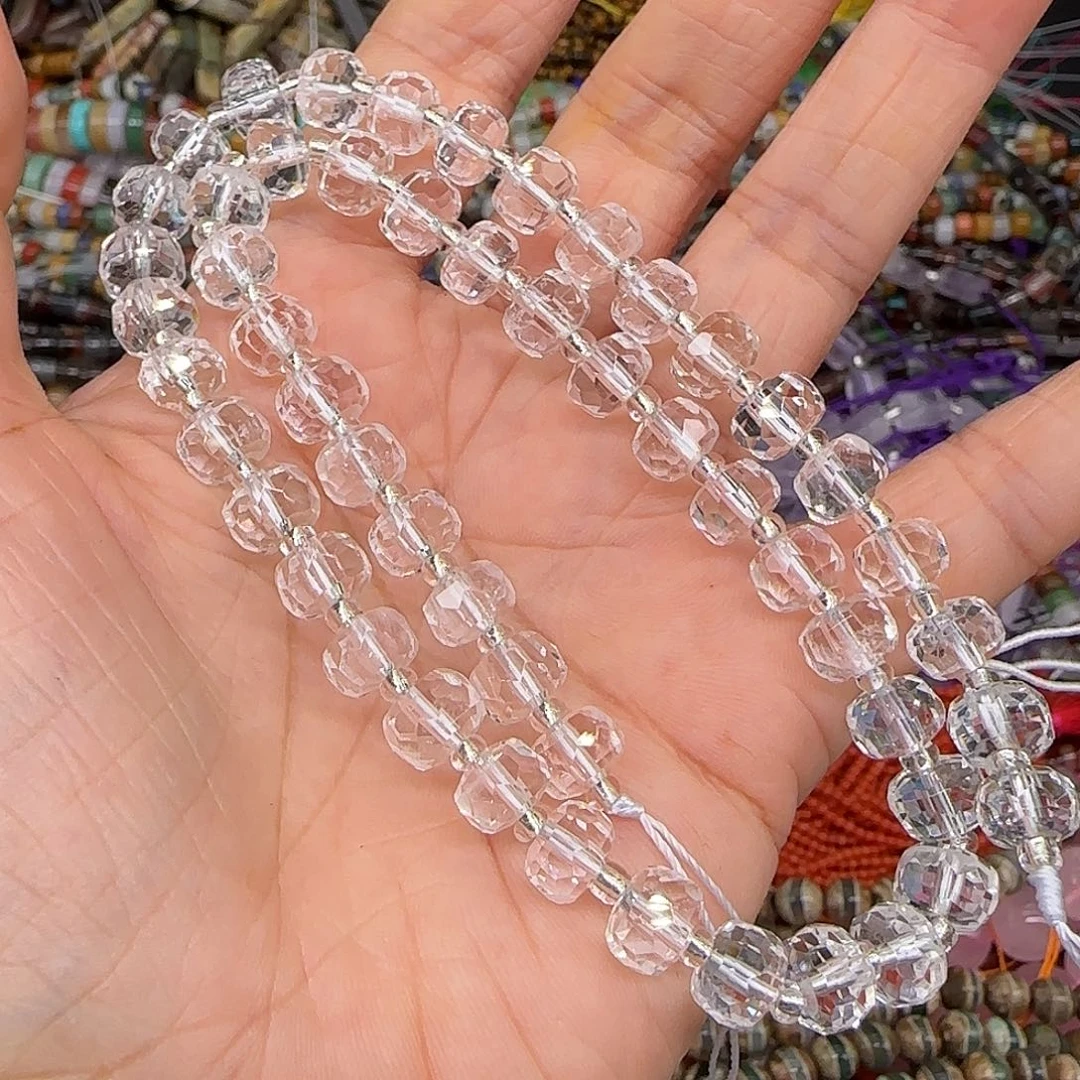 玛瑙/玉髓合金珠宝半成品白水晶车轮7mm一条