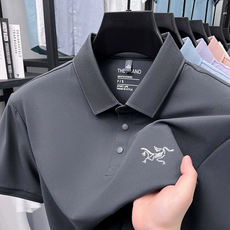 【海外撤柜】刺绣鸟男士短袖恤夏季冰丝高端休闲翻领半袖刺绣polo衫