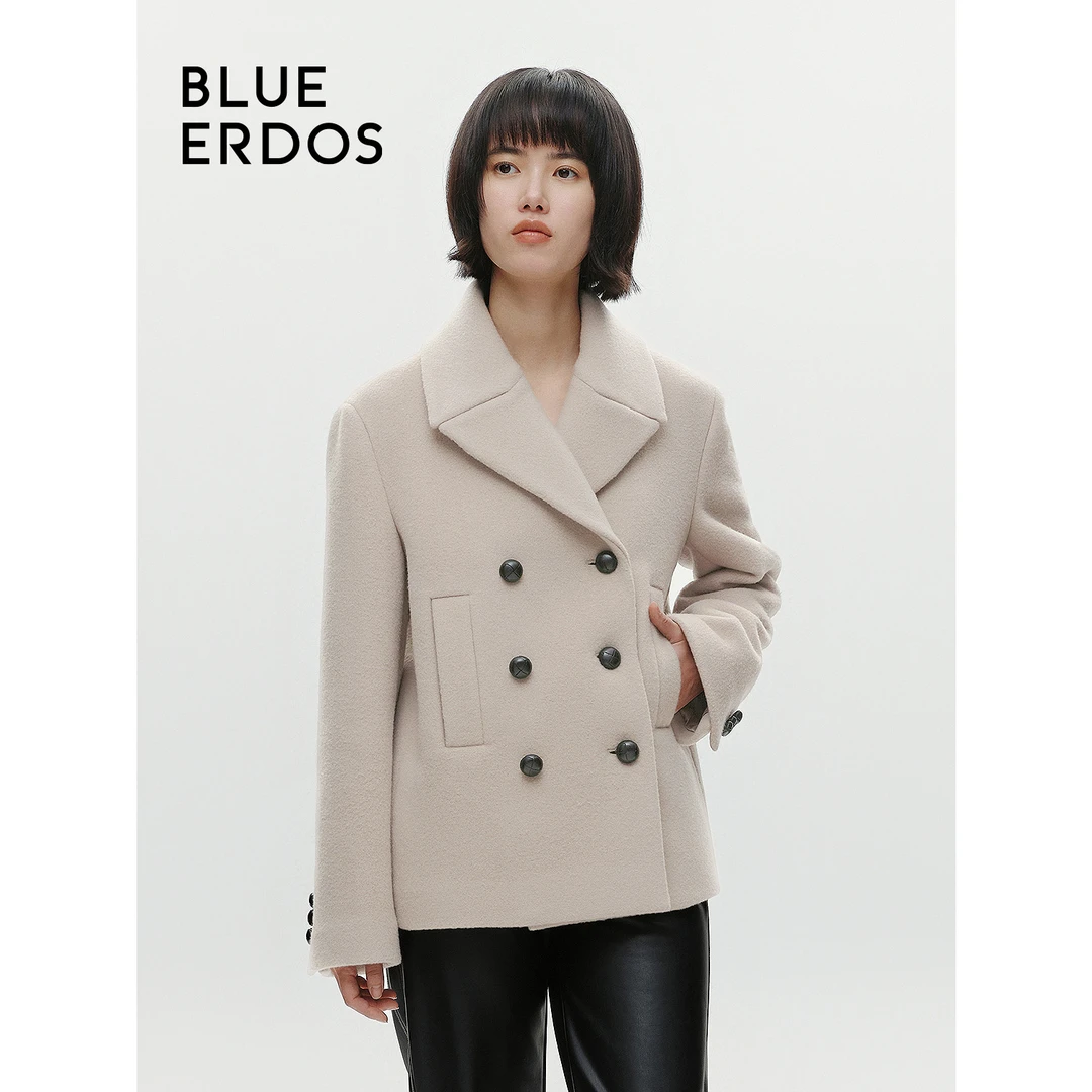 【100%绵羊毛】BLUE ERDOS春夏高级感大翻领毛呢大衣女B246K6003