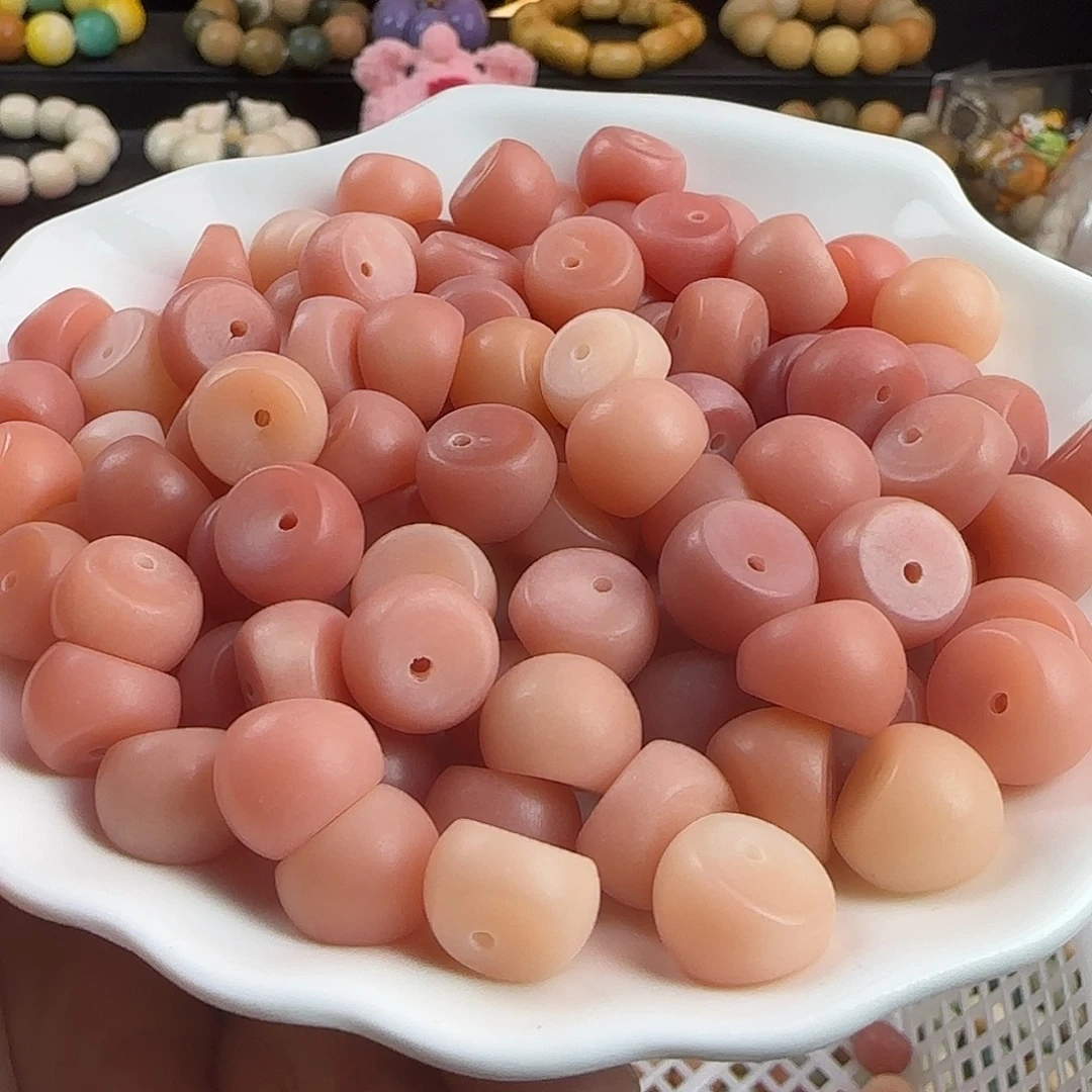 菩提根/象牙果手串微瑕卡13/14粉色水蜜桃蒜瓣60颗