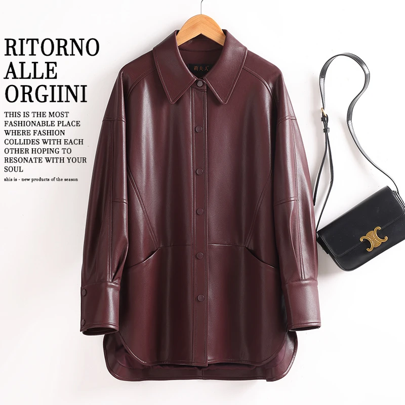 海宁真皮绵羊皮中长款新款欧货女款皮衣皮风衣显白皮衣外套女