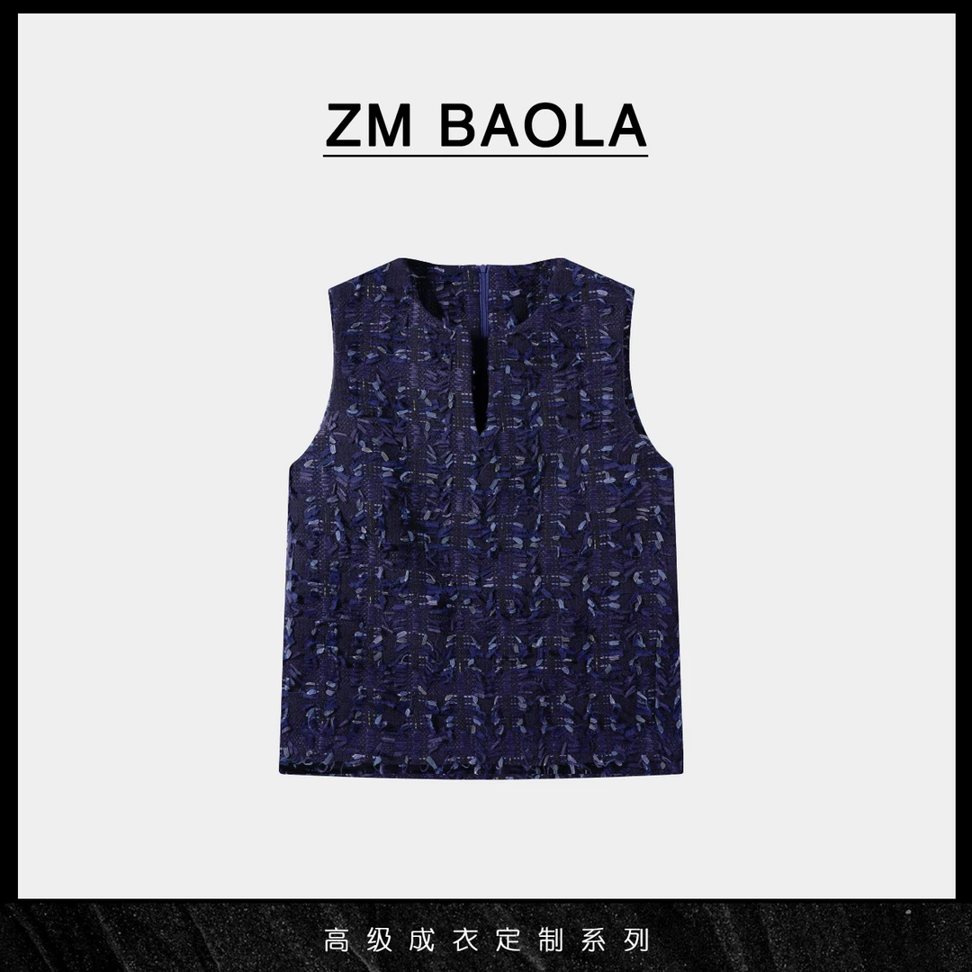 ZM BAOLA【蓝影-大言】提花织梦流苏纹理无袖上衣BM1132-M2