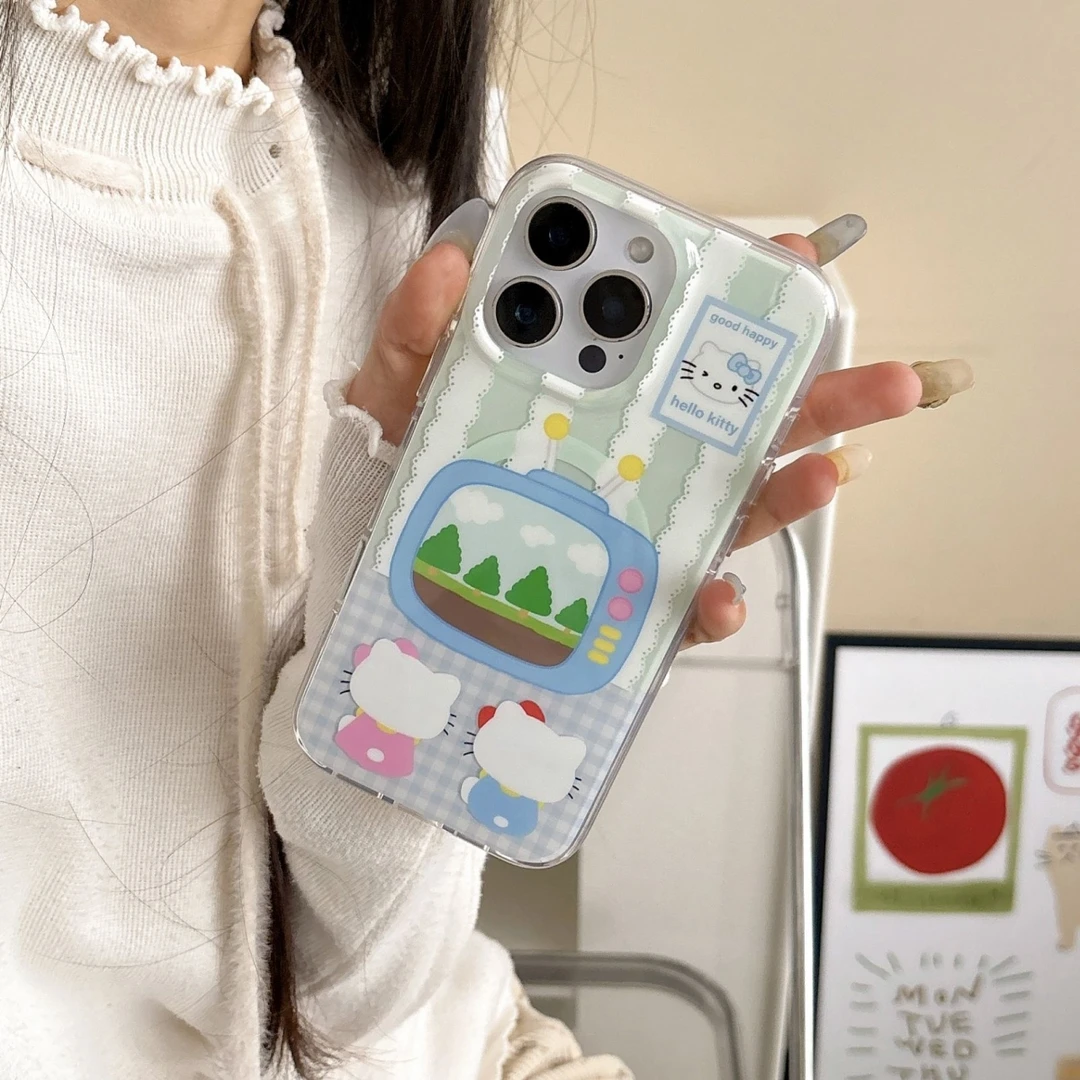 瑞简电视机kitty猫适用苹果iphone16promax磁吸卡通手机壳可爱15p