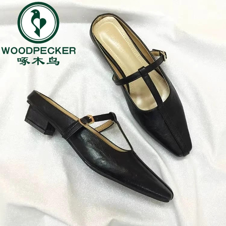 啄木鸟2025春夏季新款包头拖鞋女外穿新款玛丽珍鞋T字带低跟凉拖