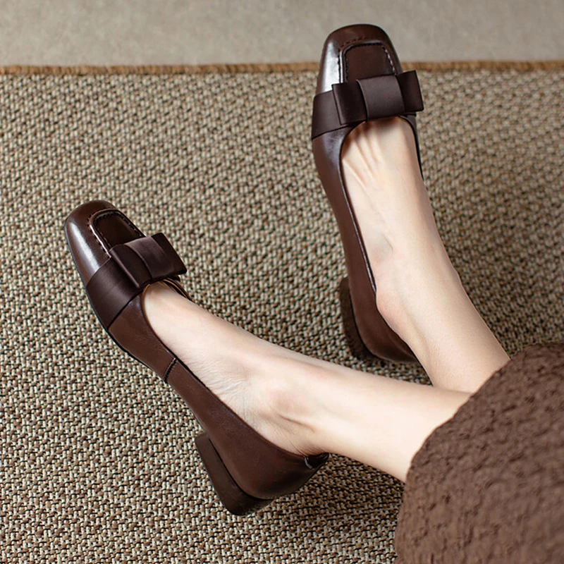 真皮甜美蝴蝶结玛丽珍鞋明星同款百搭鞋子小众方仙女头浅口单鞋女