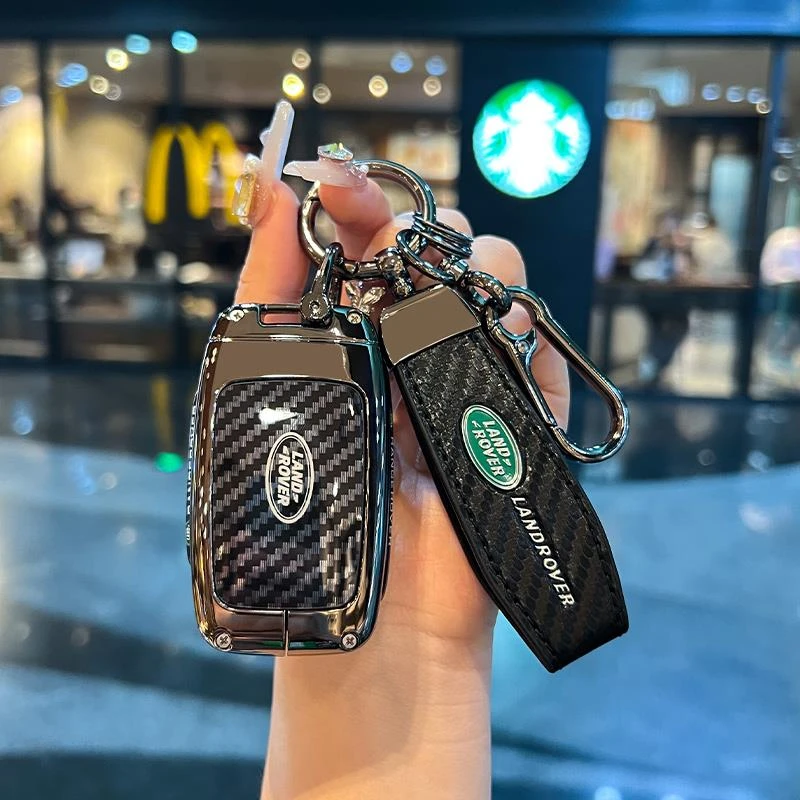 新款路虎钥匙套揽胜车标发现运动版极光卫士改装件星脉碳纤纹壳扣