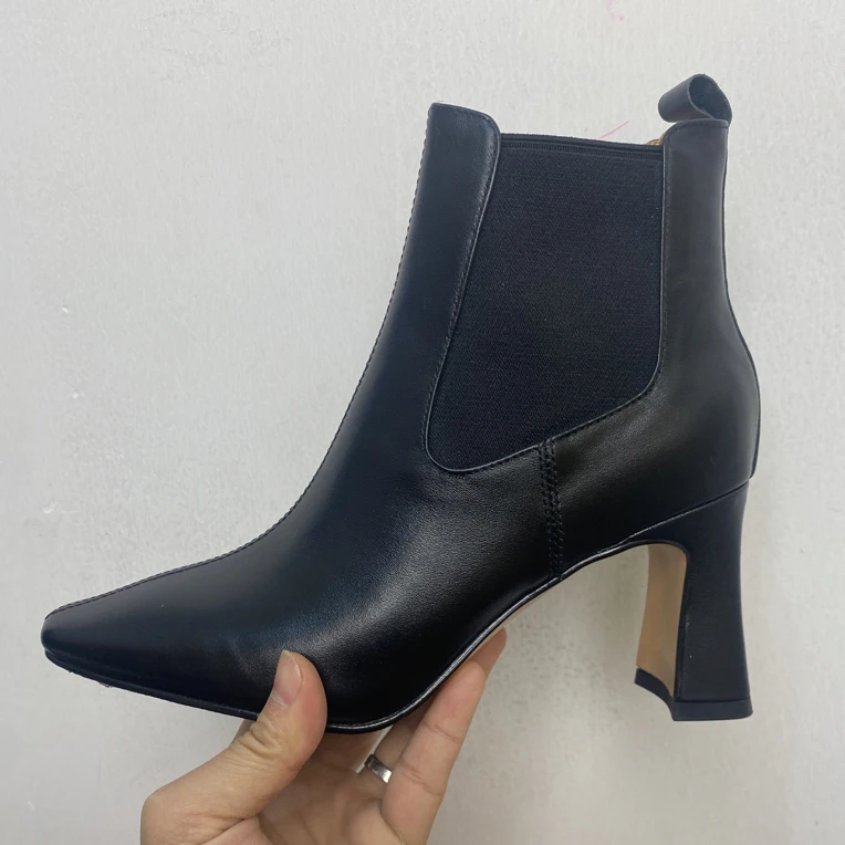 小吴真皮女鞋 牛皮切尔西高跟短靴563-5