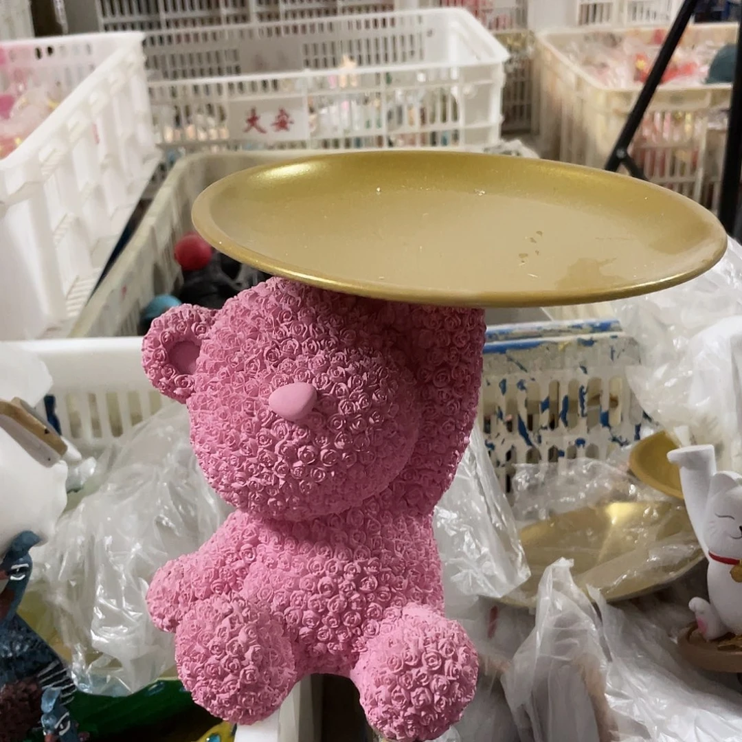 树脂红色玫瑰熊托盘111