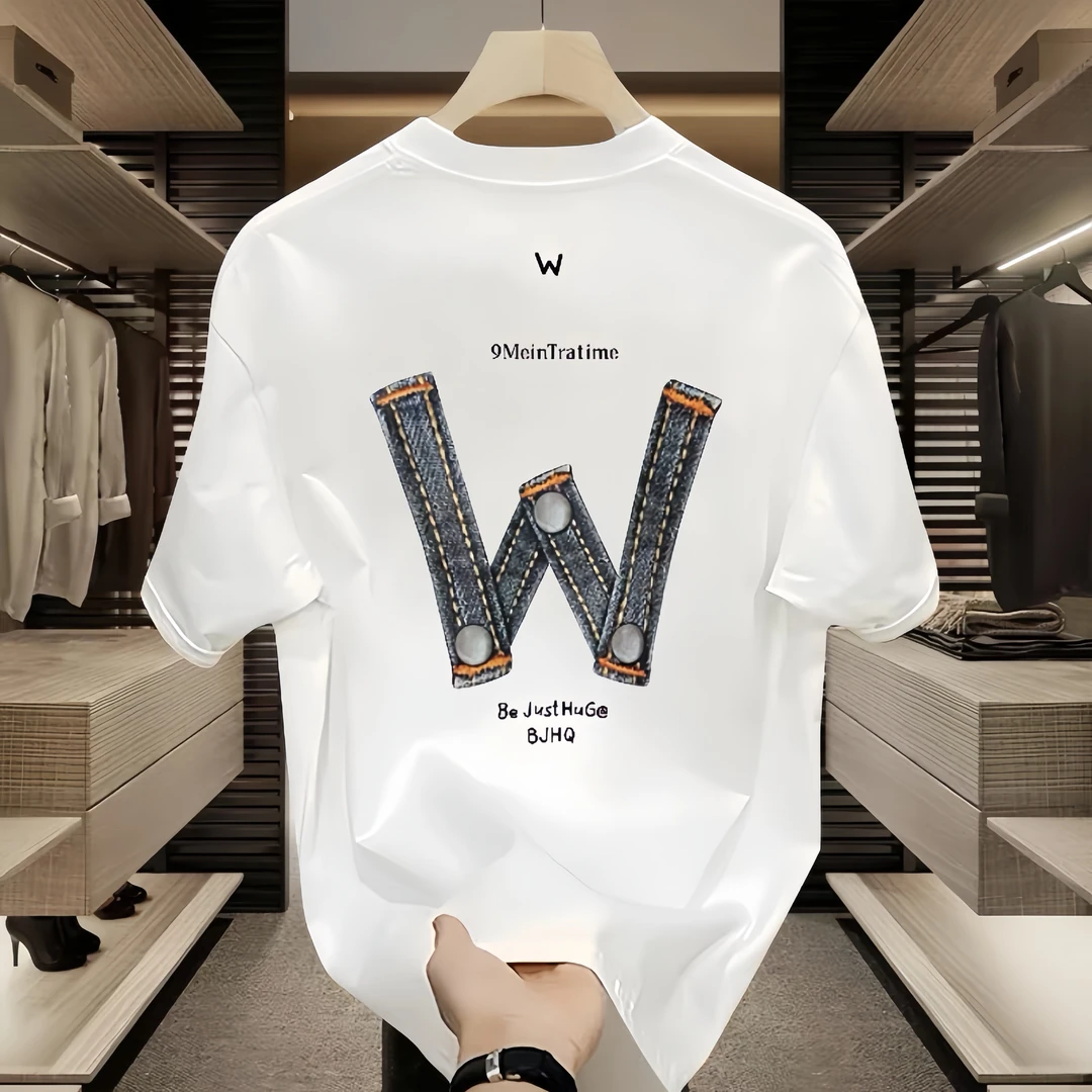 2025春夏新款美式潮牌印花短袖男士纯棉T恤ins宽松百搭休闲上衣潮