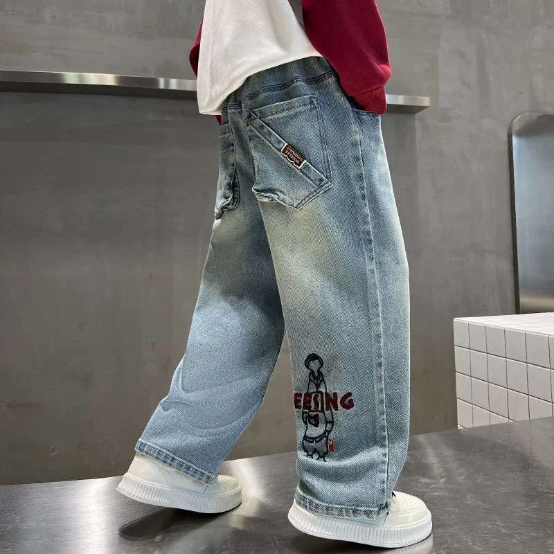 儿童春秋装2025新款男童宽松直筒牛仔裤中大童休闲裤男孩洋气裤子