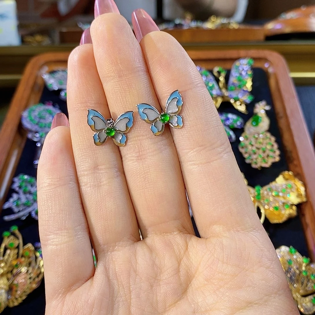 银S925镶嵌翡翠耳饰