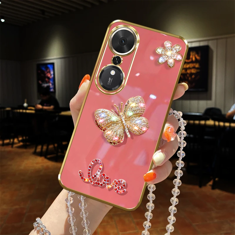 适用荣耀畅玩70plus手机壳镶钻防摔网红蝴蝶女款软胶套全包软胶